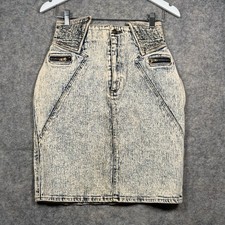 Vintage 80s Womens Jeantonic Acid Washed Pencil Skirt Size 13/14 26x21 Back Zip