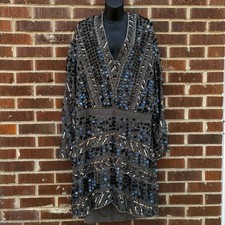 ASOS Design Plunge Neck Sequin Dress Womens Size 16 Gray Gatsby Tie Back Mini