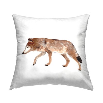 Red Wolf Stepping Design by June Erica Vess Throw Pillow, 18 x 18, Brown