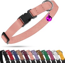 Breakaway Cat Collar with Bell - Leather Adjustable Kitten Collars with Safety