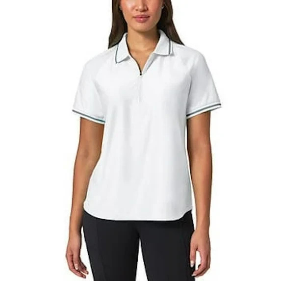 NWT Mondetta Womens WHITE Active 1/4-Zip Short Sleeve Mesh Polo Shirt SMALL
