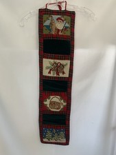 Needlepoint Christmas Wall or Door Hanging Hanger 32" x 8" Santa Fisherman
