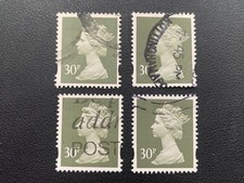 GB 1993 Y1694 EX Y1688 QEII MACHIN 30P DEEP OLIVE GREY 2 SIDE BANDS - USED LOT 4