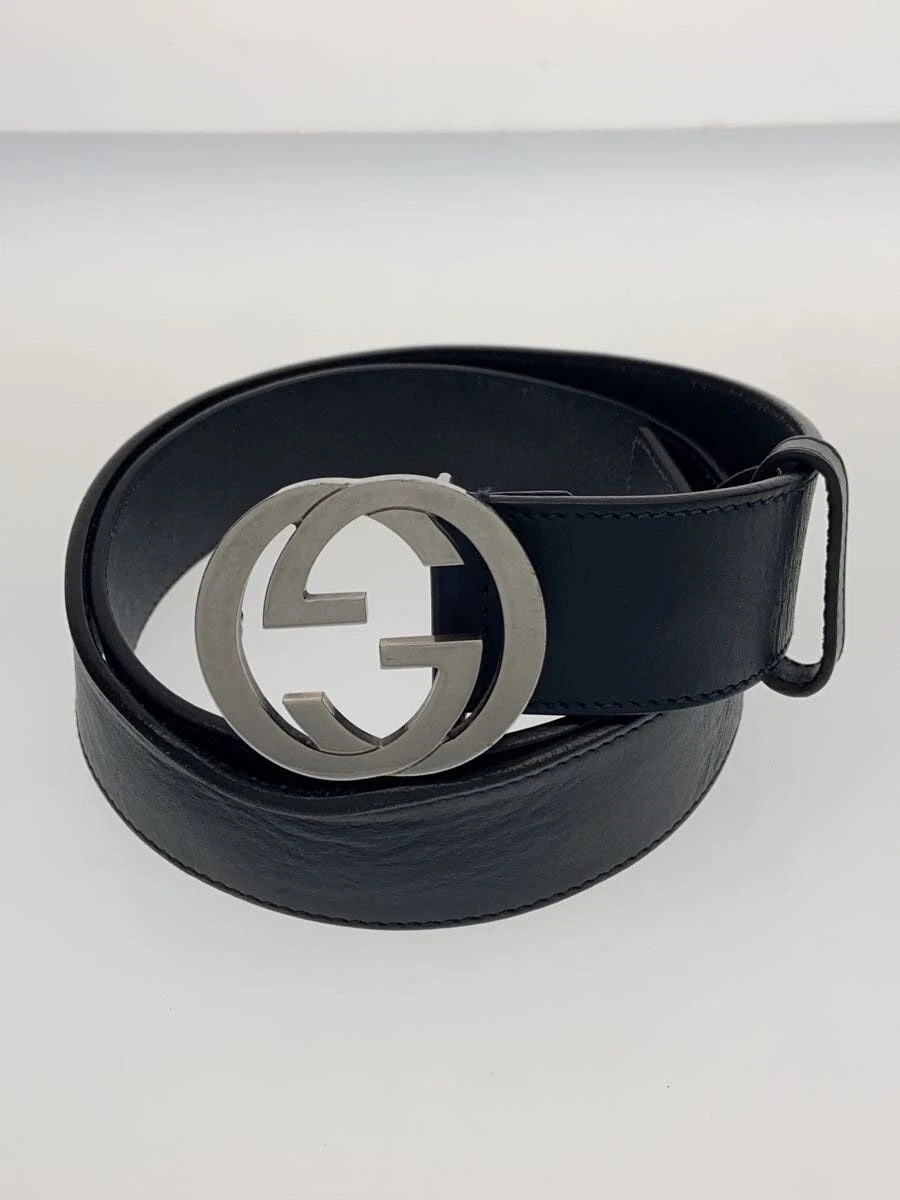GUCCI Ceinture Cuir Noir Homme 546389 GG Logo Belt