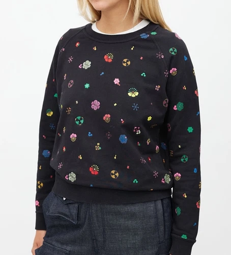 Felpa AUTENTICA Kenzo nera motivo floreale cotone stampato e ricamato S $450