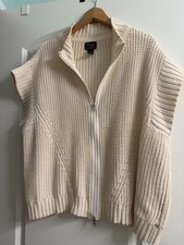 Pure Hand knit S 100 Cotton Cream Ivory Front Zipper Chunky Vest