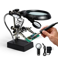 Soldering Helping Hands with LED Light and Magnifier 2 Alligator Clips, Adjust