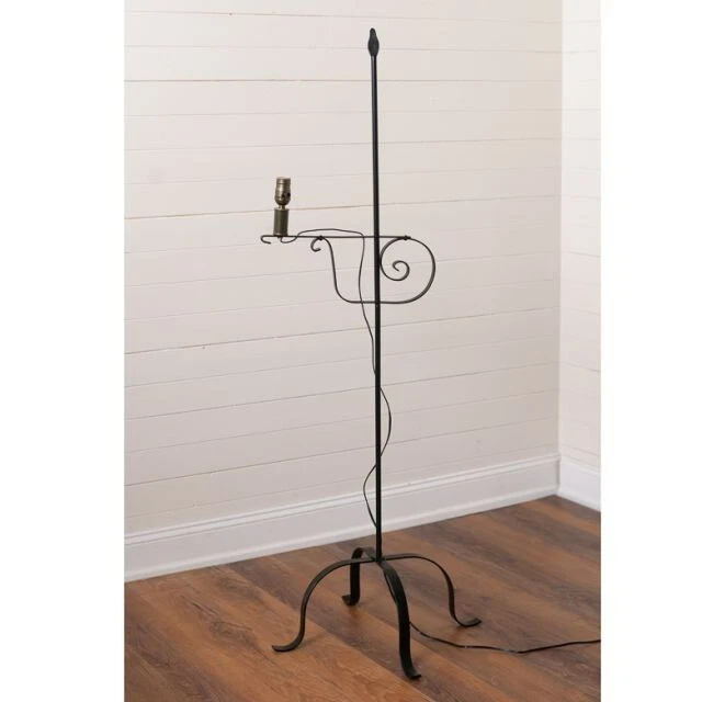 Wrought Iron Adjustable Floor Lamp with Flame Tip and punched Tin Shade - Image 2 of 4