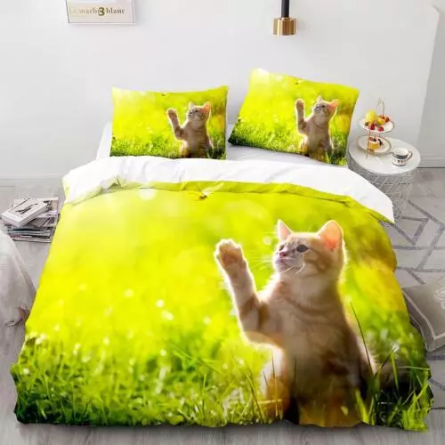Cats Quilt Duvet Cover Pillowcase Pets Bedding Set Single Double King Size Hot - Picture 35 of 63
