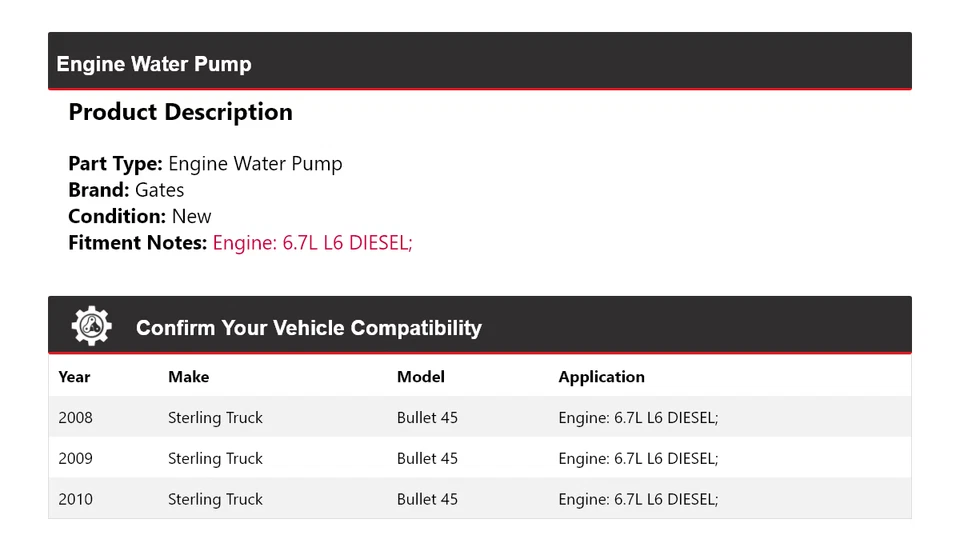 Ворота водяного насоса для дизельного двигателя L6 2008-2010 Sterling Truck Bullet 45 6,7 л - Изображение 2 из 4