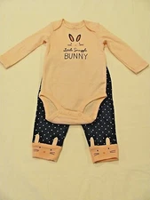NEW 6 MO. CARTER'S BABY GIRLS BUNNY THEMED 2-PIECE SET (L/S ONE-PIECE & LEGGINGS