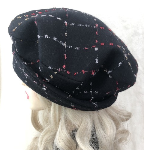 Women’s Black And Pink Check Pattern Edwardian-Style Wool Blend Cloche Hat - Picture 2 of 7