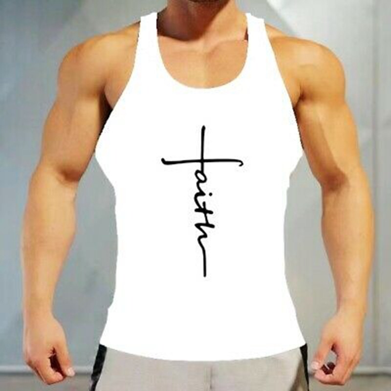 ⭐T Shirt Men Christian Cross Graphic White Sleeveless Vest  Fashion Soft Casual