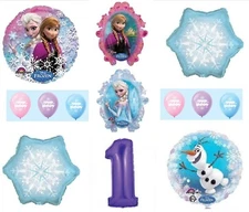FROZEN Anna ELSA OLAF Snowman Snowflake 1st #1 (12) Birthday Party Balloons Set