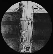 COAL MINERS WORKING IN A SHAFT C1873 ANTIQUE Magic Lantern Slide MINING