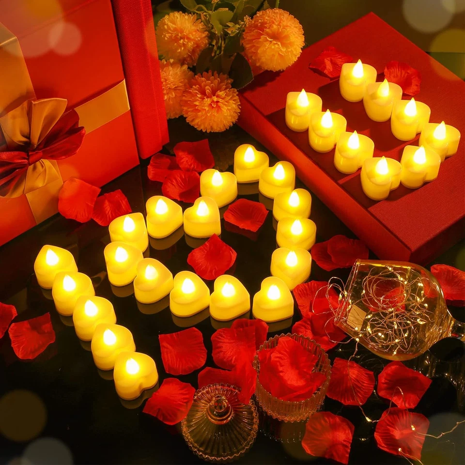 6000 Piezas Pétalos de Rosa Artificiales con 120 Piezas Romántico Corazón LED Vela Sin Llama Foto 2 de 4