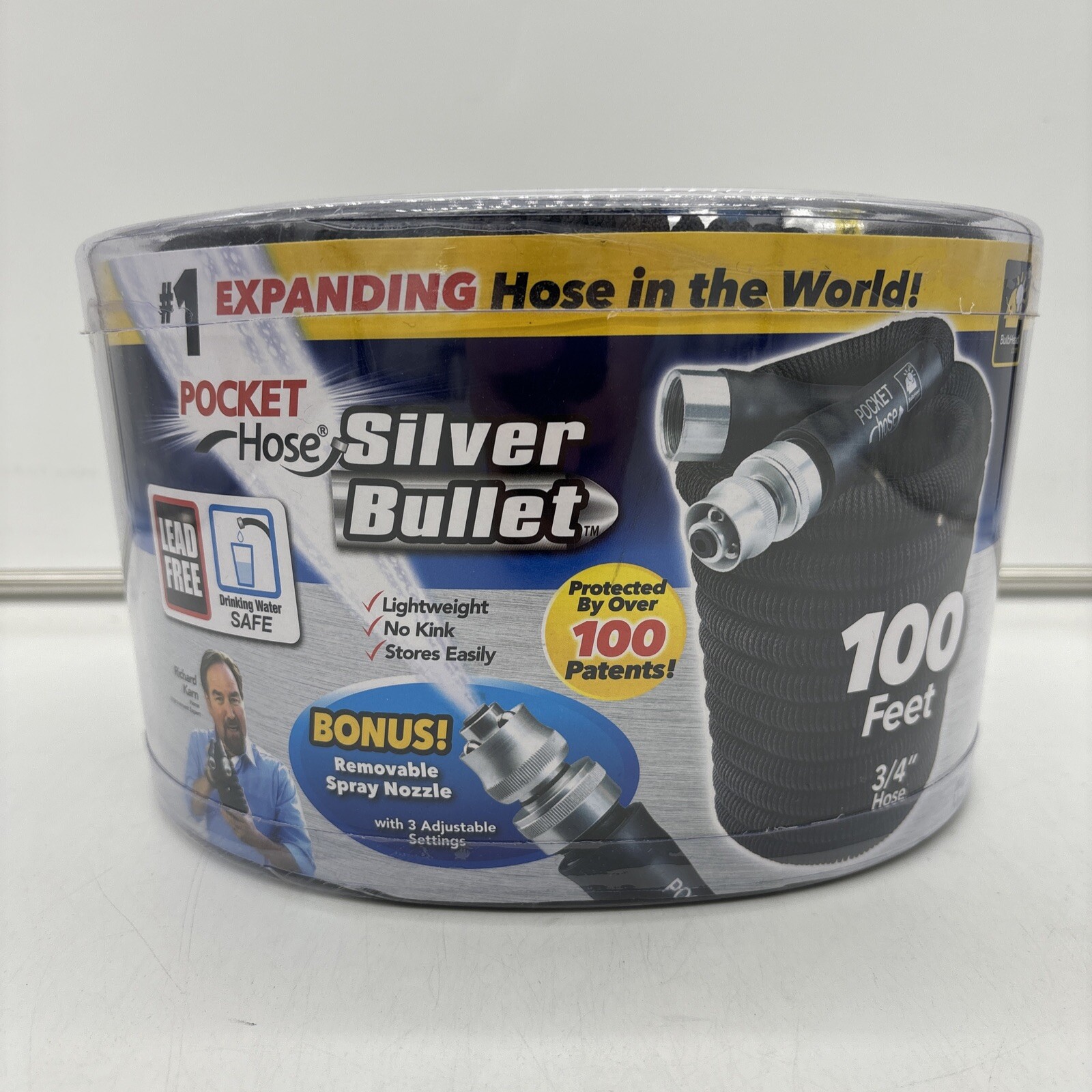 NEW Pocket Hose Silver Bullet Water Hose With Removable Spray Nozzle