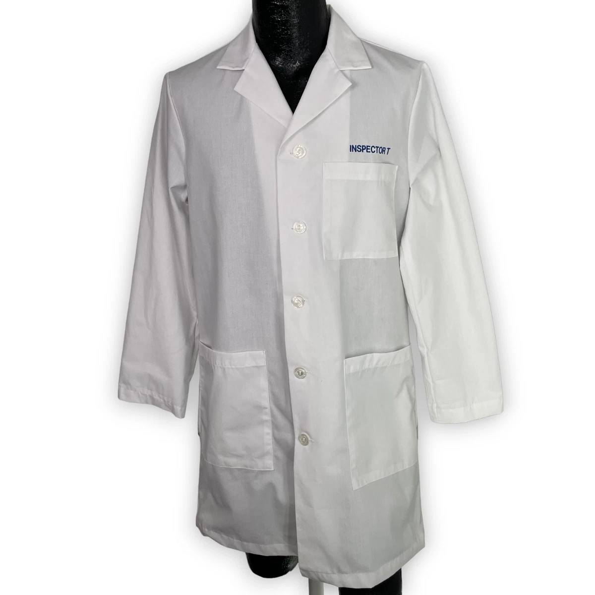 Labwear Unisex Small Lab Coat White 5 Button Embroidered Inspector T Costume