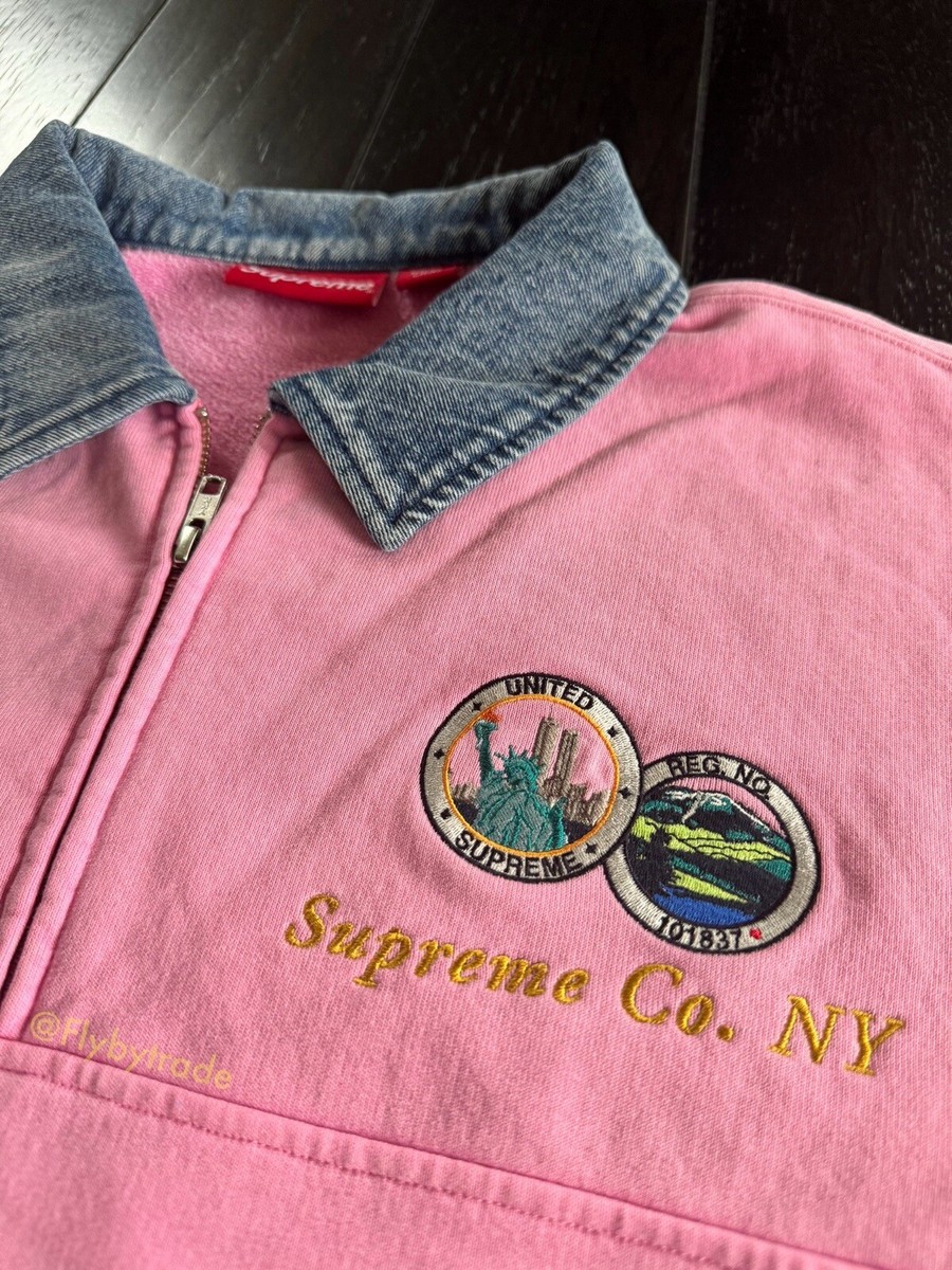Supreme Denim Collar Half Zip Sweatshirt Pink SS23 - Size XL Supreme Denim Collar Half Zip Sweatshirt Pink SS23 - Size XL