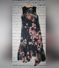 Calvin Klein Floral Bouquet Print Sway Hem Midi Black Dress Size 4