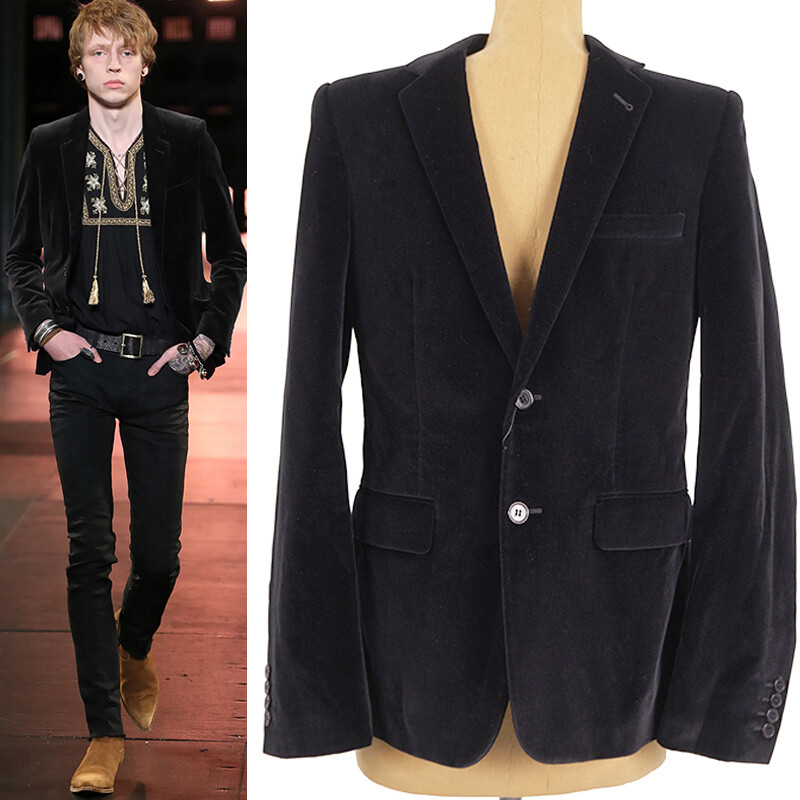 NUOVA GIACCA VELLUTO 50 SAINT LAURENT da uomo in cotone nero a due bottoni $2350