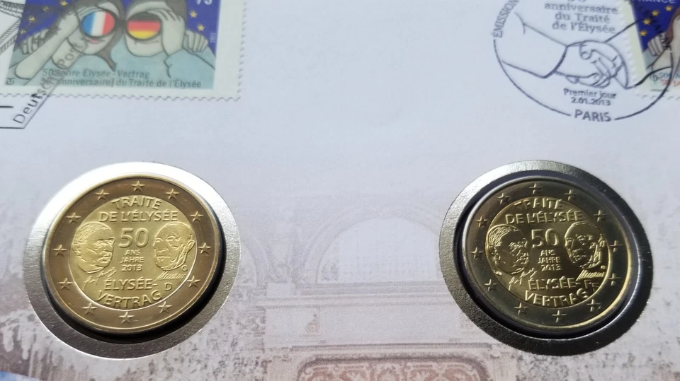[SJ] Germany France Joint Issue 50 Years Elesie Treaty 2013 FDC (coin cover) - Image 2 of 4