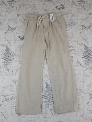 NEW Old Navy Boys Straight Linen Bld Pants oatmealButtton Drawstring Size M 8
