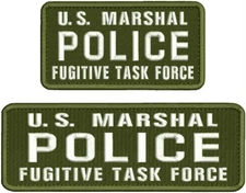 U S MARSHAL POLICE F TASK FORCE EMB PATCH 3x9 and 3x6 HOOK ON BACK/OD/white