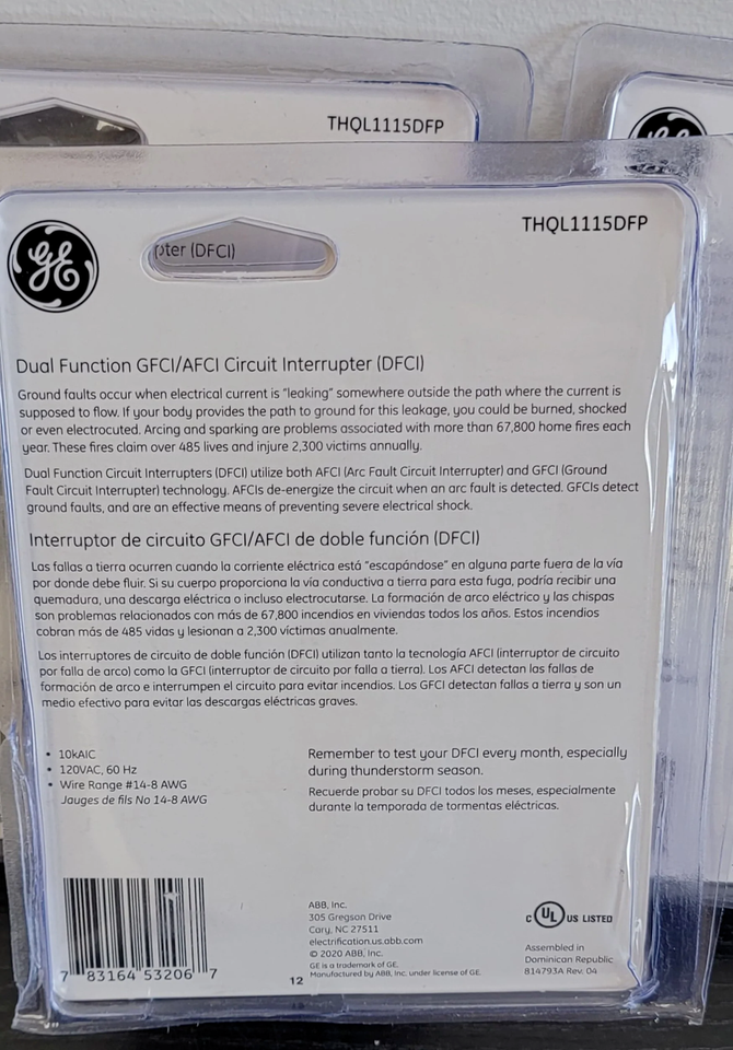 GE QLine 15 Amp SinglePole Dual Function Arc Fault GFCI Breaker