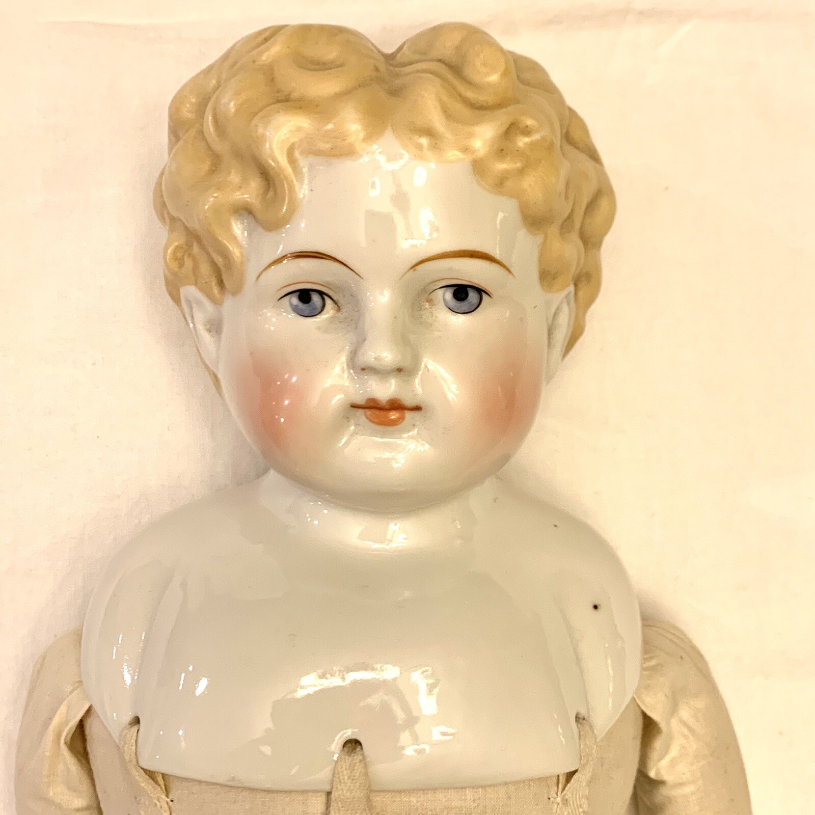 Antique German China Head Doll 23” Cloth Body Low Brow Exposed Ears Blonde 1890s eBay