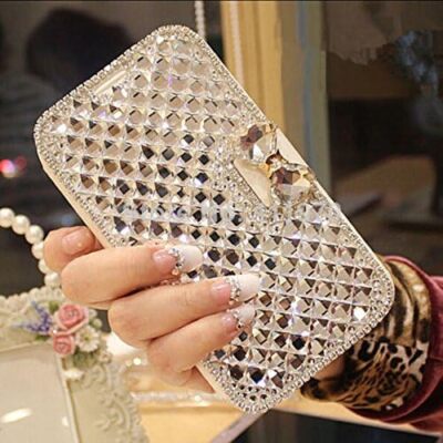 Women Bling PU Leather Card Wallet Diamond Bowknot Phone Case For Nokia/Google