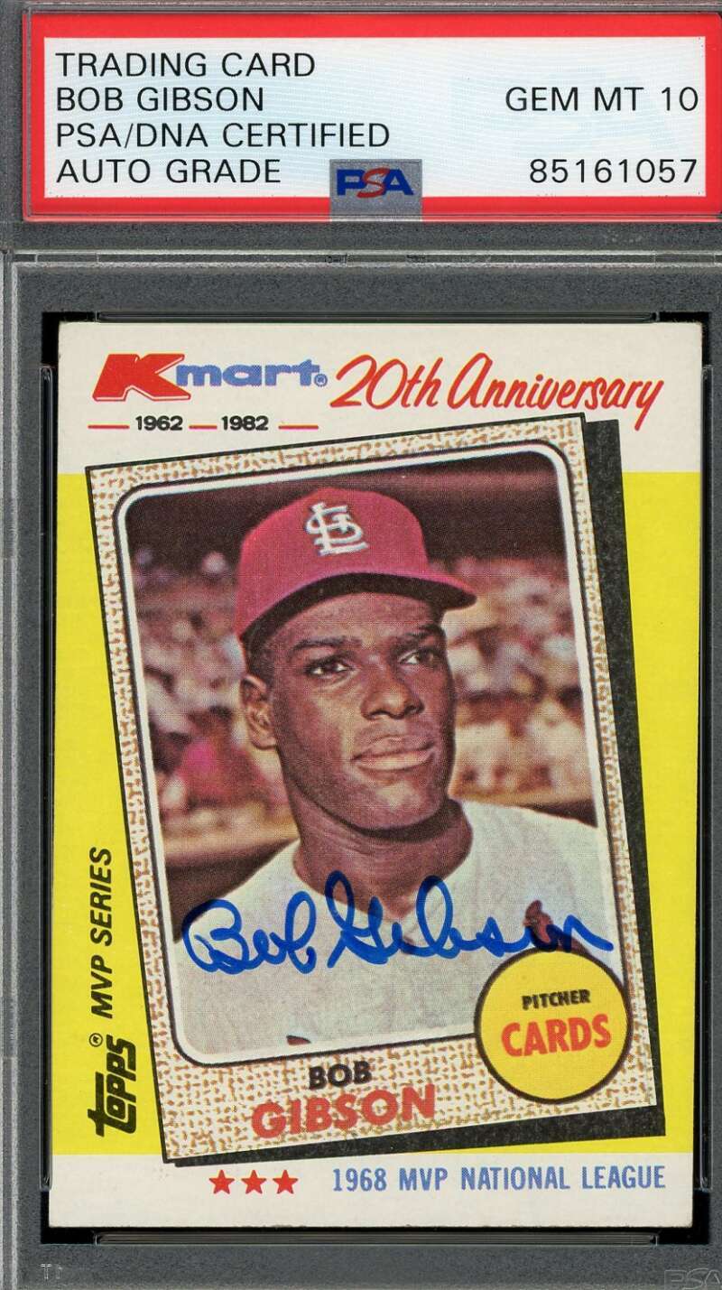 Bob Gibson Gem Mint 10 PSA DNA Signed 1982 Topps K Mart 1962 MVP Autograph
