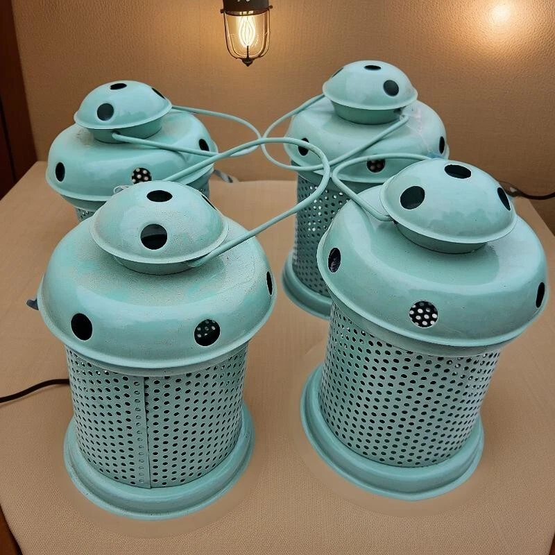 Hanging Metal Lantern Candle Tealight Holder Light Blue Balcony Decor Set of 2 - Image 2 of 4