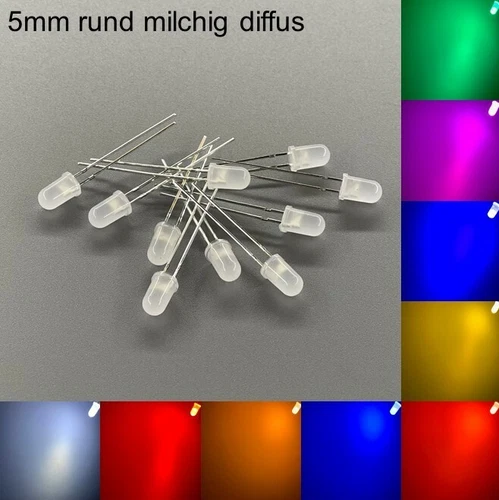 5mm LEDs rund milchig diffus alle Farben inkl. Widerstände Leuchtdioden LED 5 mm