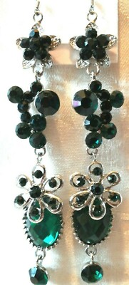 Boucles D'oreilles Style Marquise Avec Strass Vert - Monture Dorée, Garanties Sans Nickel, Neuves Avec étiquette