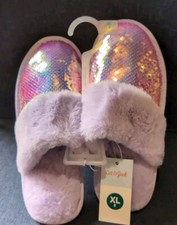 NEW Cat Jack Youth Girls Purple Zoie Flip Sequin Slide Slippers Size XL 6