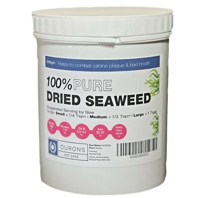 Seaweed Powder For Dogs 100% Natural Dried & Ground Kelp 500g Tub - Helps Plaque