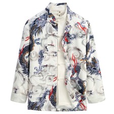 Tang Suit Coat Mens Chinese Style Coat Retro Long Sleeve Coat Button Printed Top