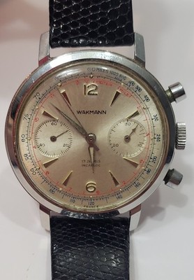Wakmann Chrono 37mm Venus 188 Two Register 17 Jewels Manual Men's