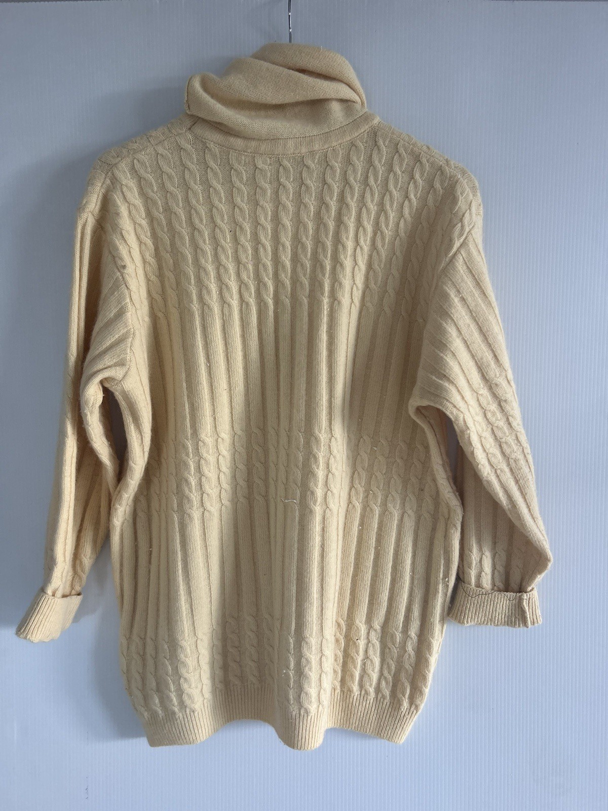 VTG Wool Jumper Cream Size M Cable Knit Sweater Turtle Neck Yellow Mark Richard image 10