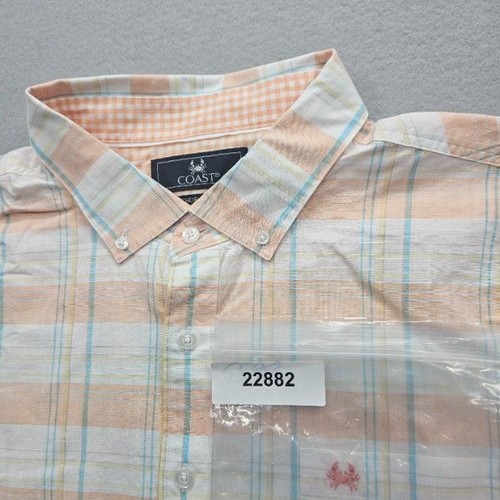 Coast Men's Size XXL Orange White Blue Plaid Long Sleeve Button Down Shirt - Picture 11 of 11