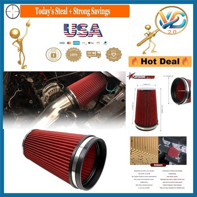 6-Inch High Flow Red Washable Cone Air Filter for Trucks Universal Fit