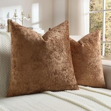 FUTEI Dark Brown Flannel Throw Pillow Covers 24x24 Inch Set of 2,Soft Crushed...