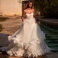 Off The Shoulder A Line Wedding Dress Large 3D Floral Tulle Bridal Gown
