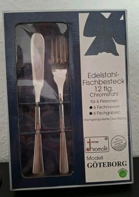 Fischbesteck - Chromolit Modell Göteborg 12 tlg. Edelstahl für 6 Pers. Unbenutzt