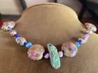 VTG Antique Turquoise Stone & Venetian Murano Wedding Cake Glass Bead Necklace — photo 1