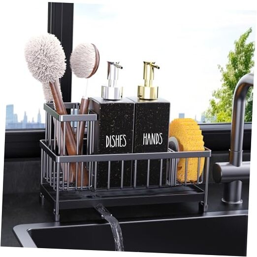 12oz Glass Kitchen Soap Dispenser Set with Sink Caddy for Hand & Dish-image