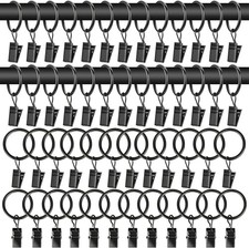 50Pcs Curtain Rings with Clips - Black Metal Drapery Rings with Clips 1.26 Inch