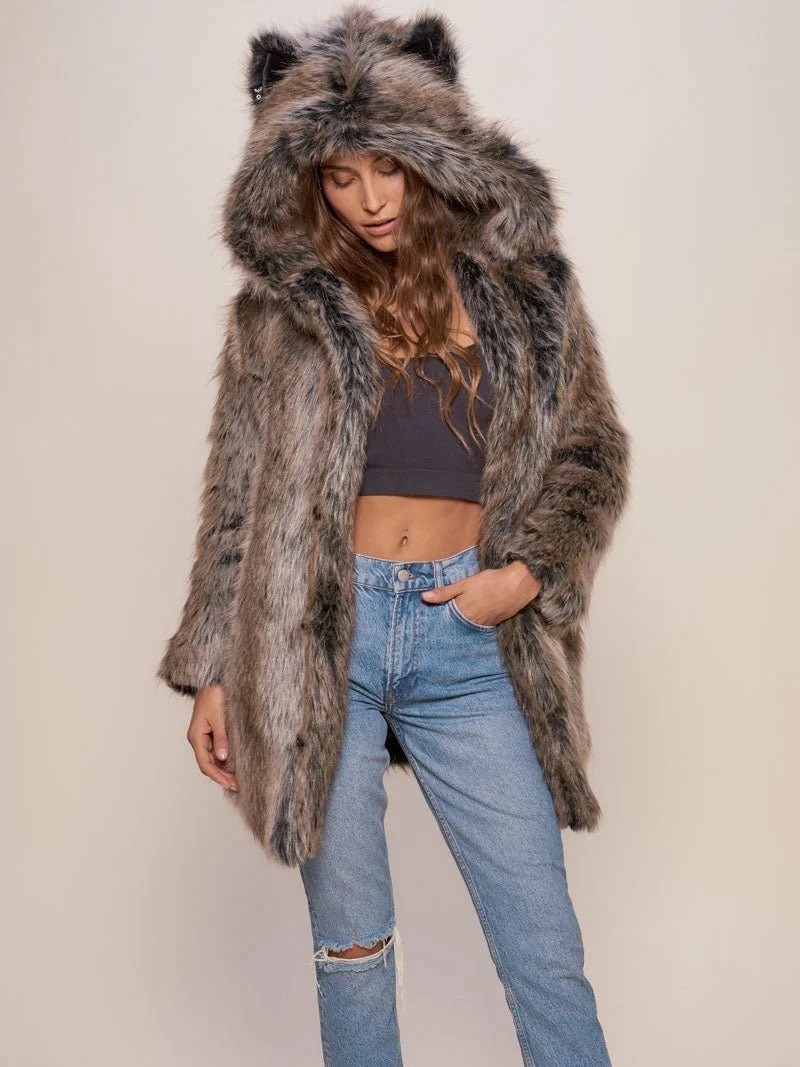 Authentic SpiritHoods Grey Wolf Classic Faux Fur … - image 7