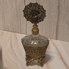 Globe 24kt Gold Plated Ormolu Glass Perfume Bottle Vintage Ornate 